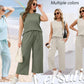 💕50% OFF🌺2025 Neue Frauen Casual Cap Sleeve Top Wide Leg Crop Pants Zweiteilige Sets