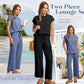 💕50% OFF🌺2025 Neue Frauen Casual Cap Sleeve Top Wide Leg Crop Pants Zweiteilige Sets