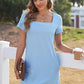💕Sommeraktion 50% RABATT👗Damen Freizeitkleid mit quadratischem Ausschnitt und Taschen, Kurzarm