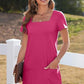 💕Sommeraktion 50% RABATT👗Damen Freizeitkleid mit quadratischem Ausschnitt und Taschen, Kurzarm