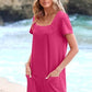 💕Sommeraktion 50% RABATT👗Damen Freizeitkleid mit quadratischem Ausschnitt und Taschen, Kurzarm