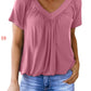 🎁Lässiges Damen-Top mit plissiertem V-Ausschnitt und kurzen Ärmeln👚