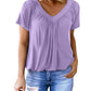 🎁Lässiges Damen-Top mit plissiertem V-Ausschnitt und kurzen Ärmeln👚