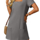💕Sommeraktion 50% RABATT👗Damen Freizeitkleid mit quadratischem Ausschnitt und Taschen, Kurzarm