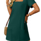 💕Sommeraktion 50% RABATT👗Damen Freizeitkleid mit quadratischem Ausschnitt und Taschen, Kurzarm