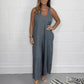 V-Ausschnitt Ärmellos Weites Bein Lange Hose Jumpsuit