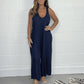 V-Ausschnitt Ärmellos Weites Bein Lange Hose Jumpsuit