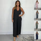 V-Ausschnitt Ärmellos Weites Bein Lange Hose Jumpsuit