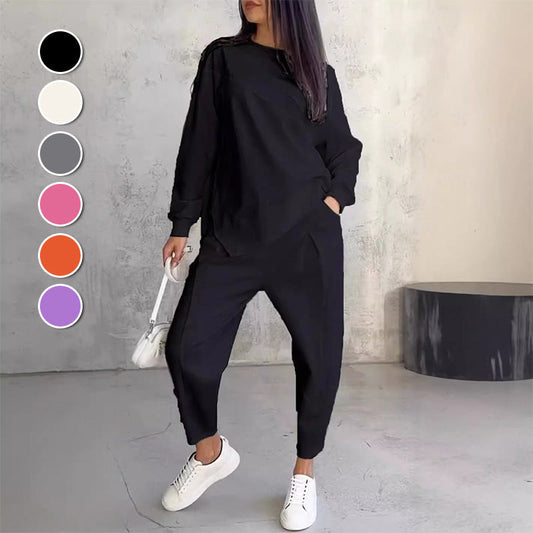💥Frühherbst-Specials 49% RABATT💕Damen Langarm-Sweatshirts mit unregelmäßigem Saum & Hosen-Set