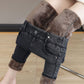 Damen Hoch Taille Schlank Dehnen Warme Röhrenjeans