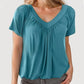 🎁Lässiges Damen-Top mit plissiertem V-Ausschnitt und kurzen Ärmeln👚
