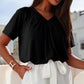🎁Lässiges Damen-Top mit plissiertem V-Ausschnitt und kurzen Ärmeln👚