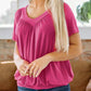 🎁Lässiges Damen-Top mit plissiertem V-Ausschnitt und kurzen Ärmeln👚