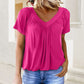 🎁Lässiges Damen-Top mit plissiertem V-Ausschnitt und kurzen Ärmeln👚