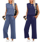 💕50% OFF🌺2025 Neue Frauen Casual Cap Sleeve Top Wide Leg Crop Pants Zweiteilige Sets