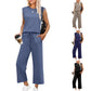 💕50% OFF🌺2025 Neue Frauen Casual Cap Sleeve Top Wide Leg Crop Pants Zweiteilige Sets