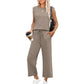💕50% OFF🌺2025 Neue Frauen Casual Cap Sleeve Top Wide Leg Crop Pants Zweiteilige Sets