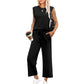 💕50% OFF🌺2025 Neue Frauen Casual Cap Sleeve Top Wide Leg Crop Pants Zweiteilige Sets