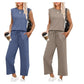 💕50% OFF🌺2025 Neue Frauen Casual Cap Sleeve Top Wide Leg Crop Pants Zweiteilige Sets