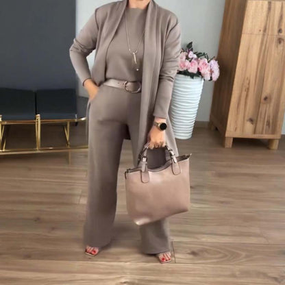 ⏳Begrenzte Zeit 70% Rabatt💥Elegantes 3-teiliges Set: Langer Cardigan, Oberteil und Hose