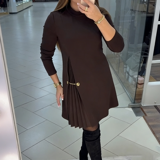 📢📢50% OFF !!💖Elegantes Langarmkleid mit Plissee-Einsätzen💃