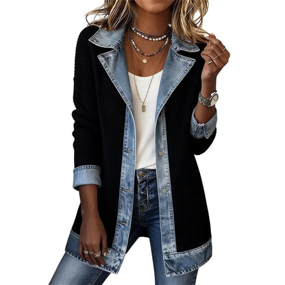 🔥Heißer Verkauf 60% Rabatt🧥Gerippte Strickjacke mit Deni - Lässiger Chic für jeden Tag🎁