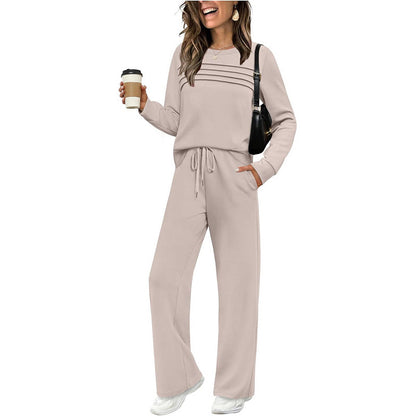 📢📢50%Rabatt!!! & Free Shipping Today🎉Set für Damen mit Rundhals-Top und Kordelzughose