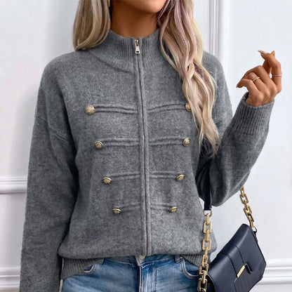 Lässige Damen-Strickjacke mit doppeltem Reißverschluss
