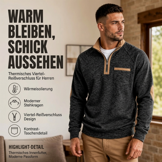 Herren-Pullover mit Viertelreißverschluss und warmer Fütterung